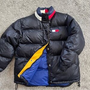 🔴Tommy Hilfiger Puffer Jacket Size Large Bubble Black Navy Blue Red Rare